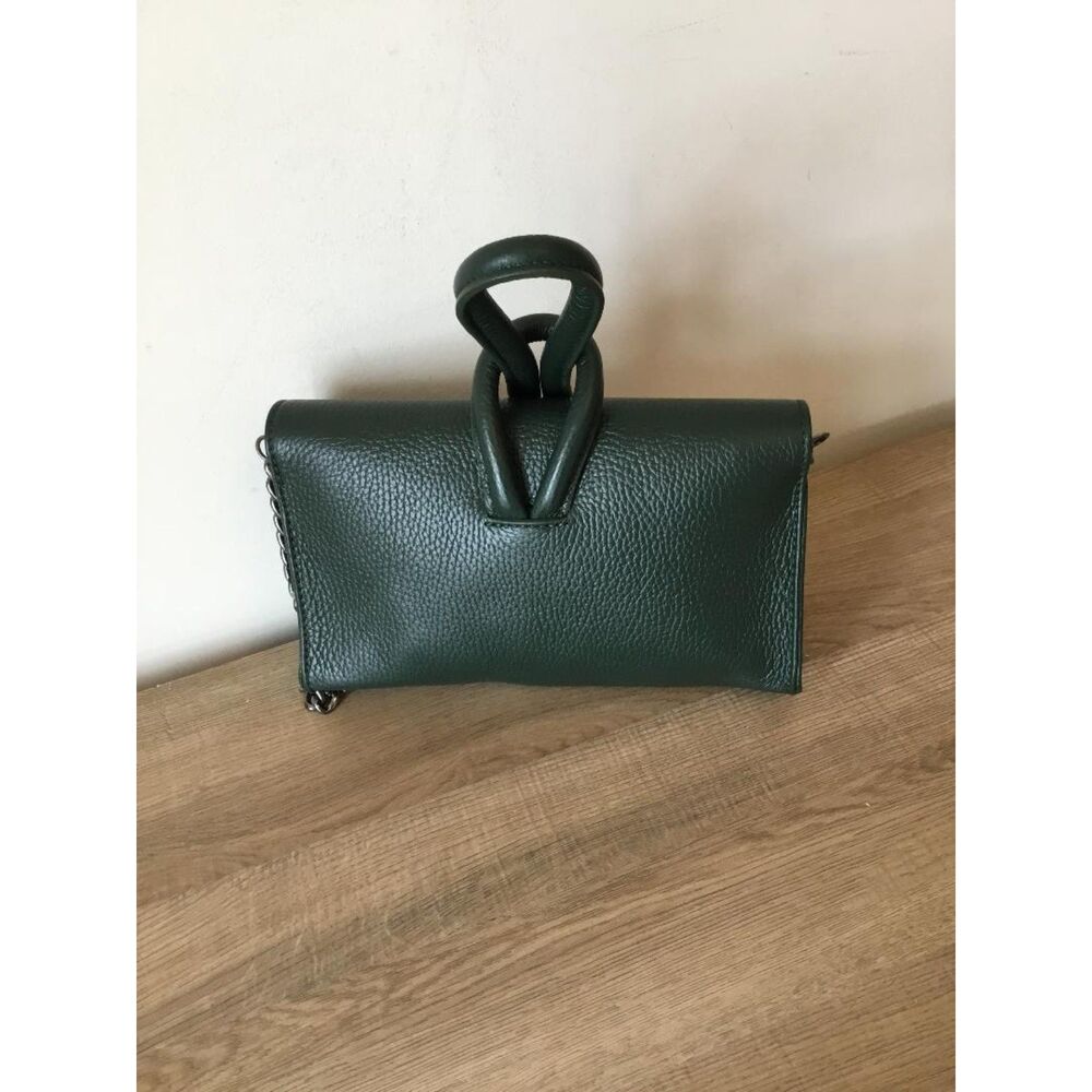 Borse In Pelle Leather Bag Sage Green w/Gunmetal Chain Crossbody Strap - Picture 4 of 9